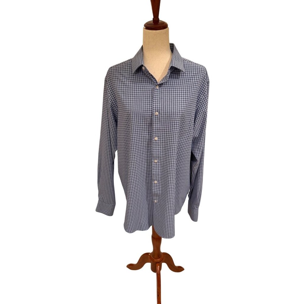 Hart Schaffner Marx Mens Blue Gingham Check Button Down Shirt Large L LS